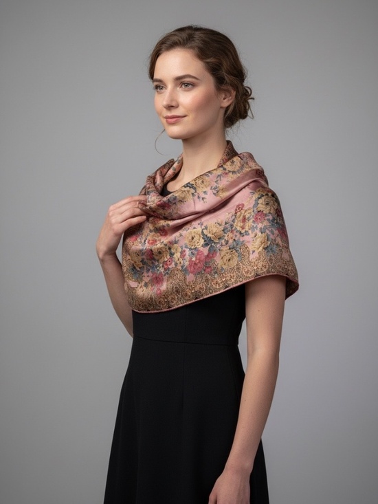Esperanza Accessories - Esperanza Floral Paisley Silk Pink Scarf